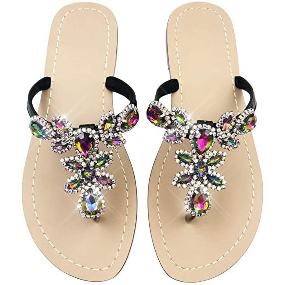 NEW Sparkling Bling Swarovski Crystal Rhinestone Sandals Beach Wedding S… - Picture 4 of 16